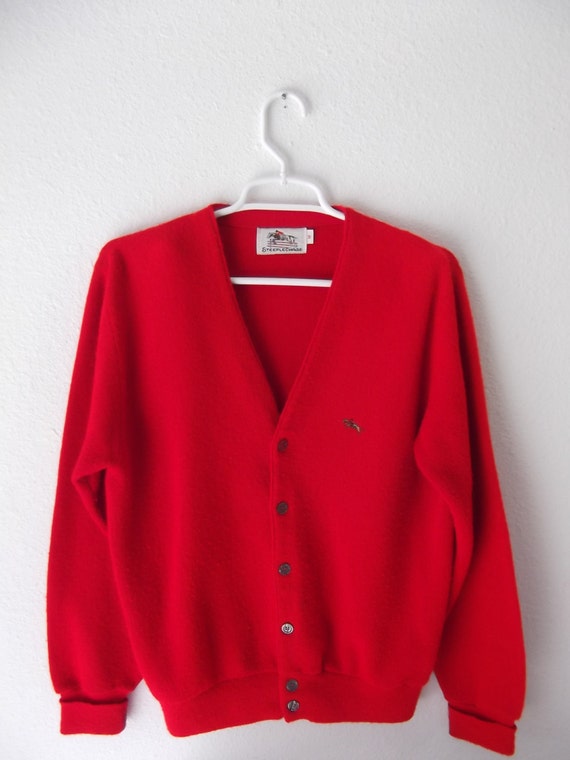 red cardigan men 60s sweater men Steeplechase