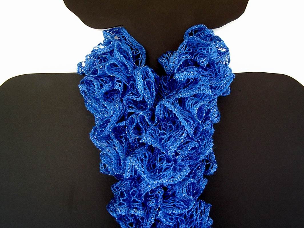 Cobalt Blue Ruffle Fashion Scarf Knit Metallic Edge Starbella