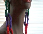 3 Tier Red Purple and Green Crochet Earrings