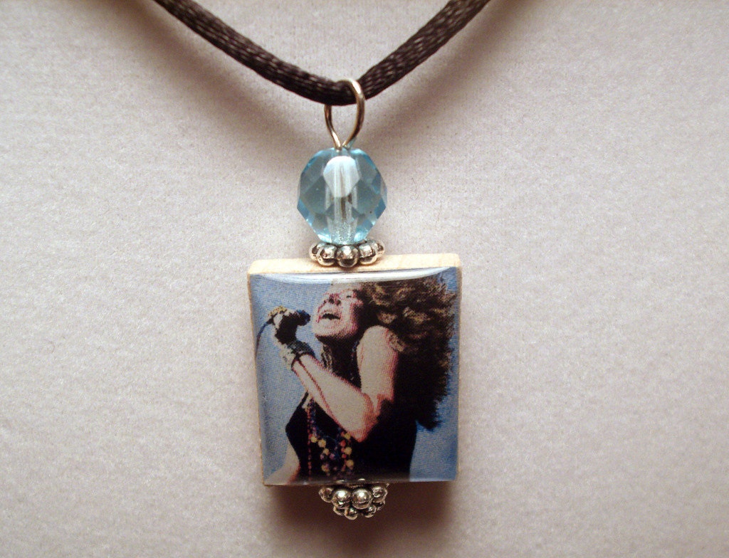 JANIS JOPLIN Pendant / SCRABBLE Handmade Jewelry / Beaded
