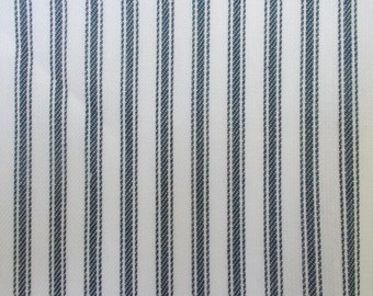 56 Inch Wide Yarn Dyed Cotton Navy Blue and White Ticking Stripe Fabric By the Yard