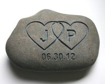 Interlocking Hearts Engraved Oath Stone Initials Date Custom Oathing Weddings