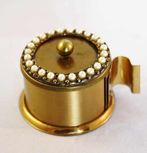 Vintage Stamp Holder Desktop Accessory Brass & Pearls
