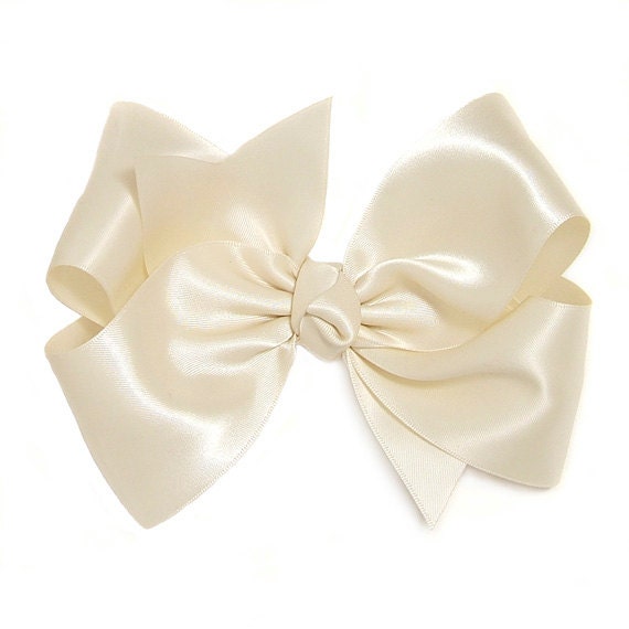 Ivory Satin Hair Bow 6 Inch Satin Bow for Flower by MySweetieBean