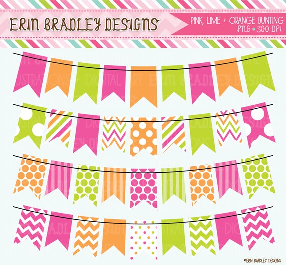 Hot Pink Green and Orange Bunting Banner by ErinBradleyDesigns