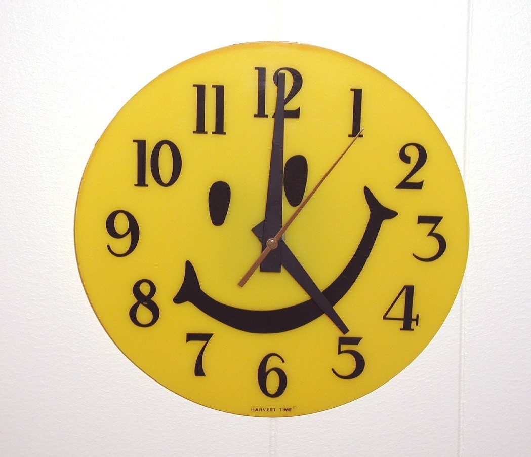 Vintage Yellow Smiley Face Wall Clock by SunsetSideVintage