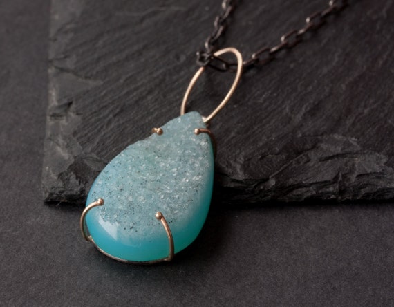 Sky Blue Druzy Chalcedony Necklace