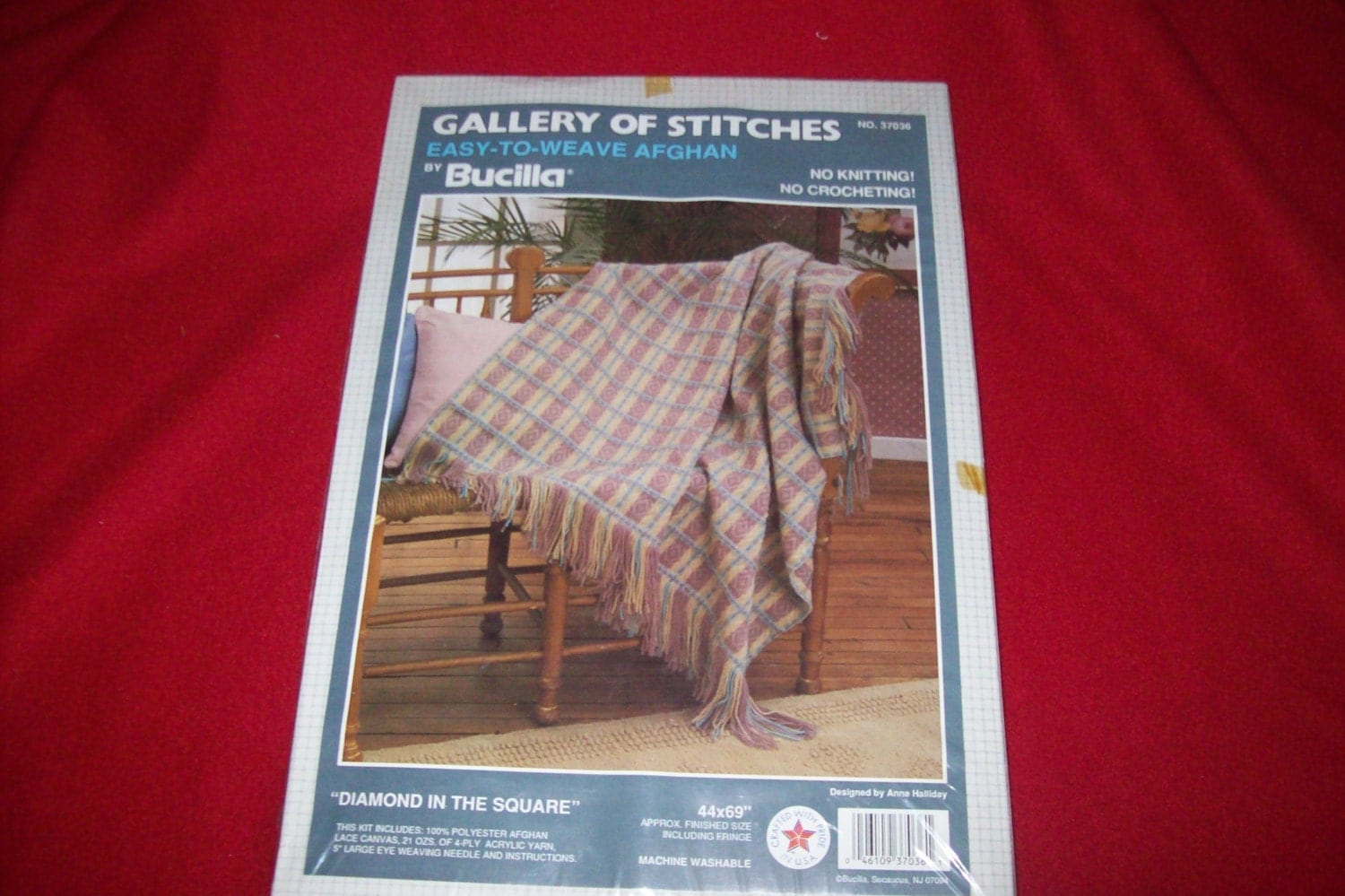 Vintage Bucilla Easy To Weave Afghan Kit Diamond in the Square