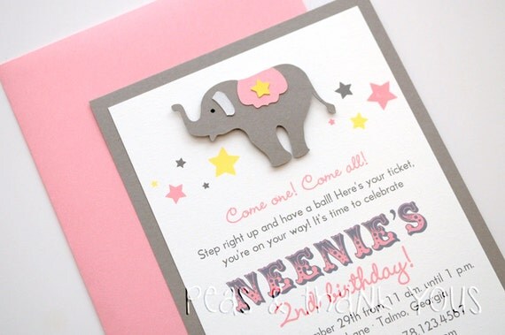 Circus Elephant Invitation for Girls Birthday Party Il_570xn