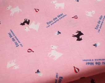 Japanese Fabric - Eau de Mer Blanche Goats Pink - Half Yard (ta0215)