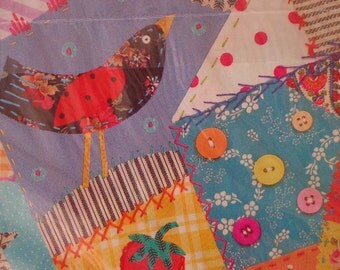 Vintage Gift Wrap All Occasion 1980s Wrapping Paper--Joy, Love, & Hope Crazy Quilt Patchwork Print