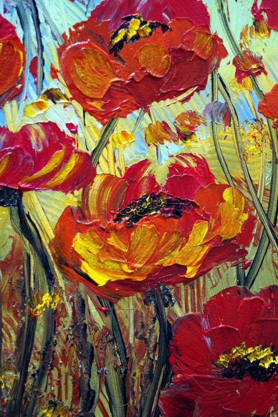 Original Abstract Flowers Palette Knife Impasto Oil by LUIZAVIZOLI