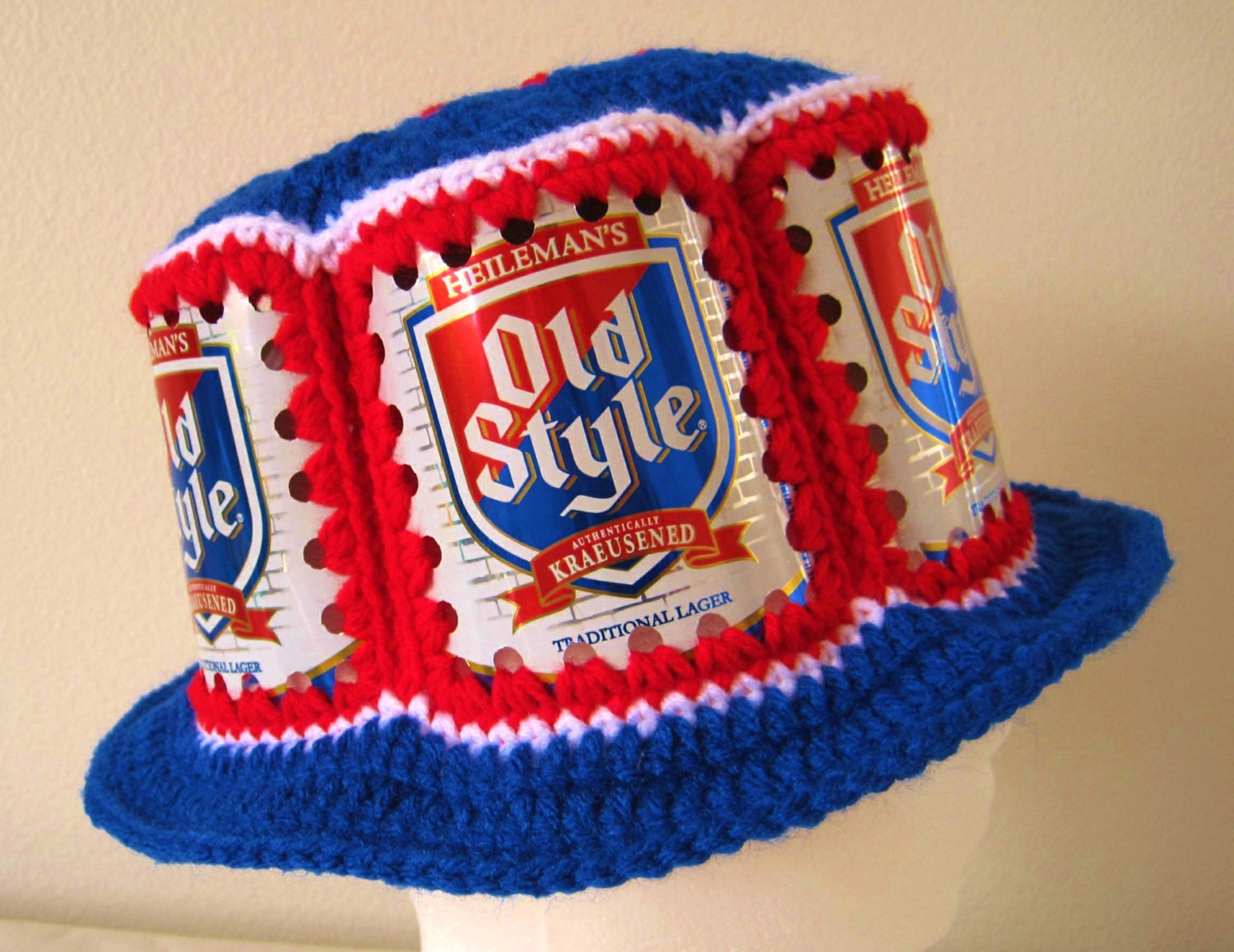 Crocheted Beer Can Hat Old Style