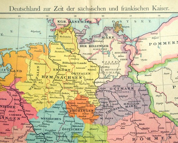 1889 Antique Map of Germany under the Saxon and by bananastrudel