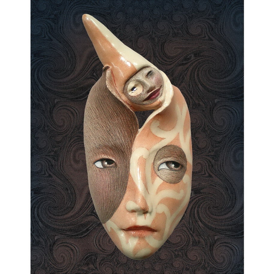 Under the Influence Mask Sculpture Ceramic Face Pendant