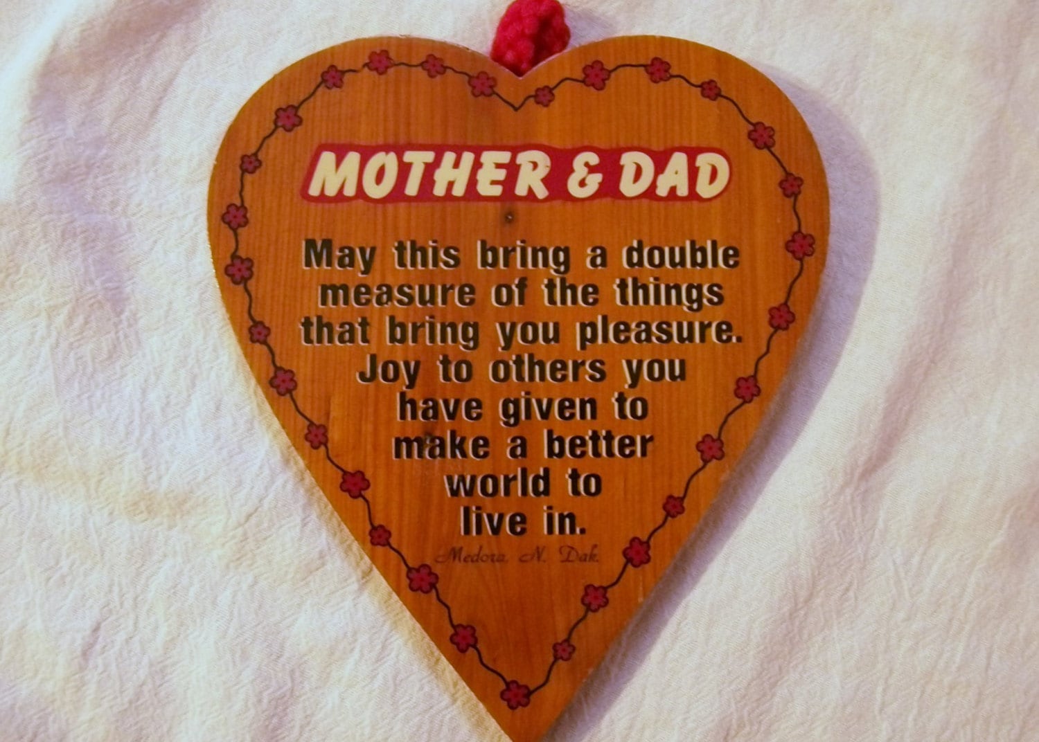 Wood Plaque Mom and Dad Vintage Plaque Heart by VintagePlusCrafts