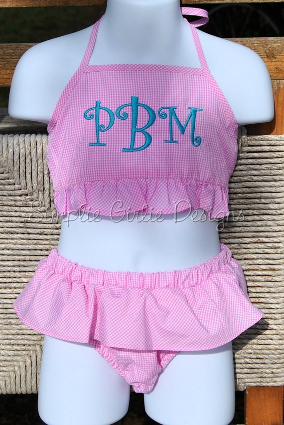 Sale Pink Gingham Ruffle Bikini Personalized Ready To 