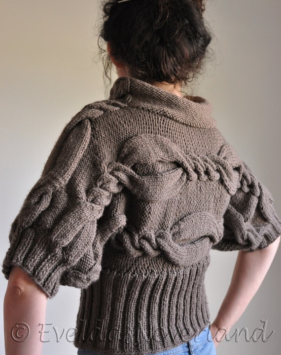 Hand Knit Cable Sweater Designer Unique T-sweater kimono