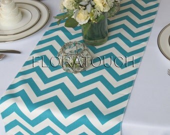 Turquoise Chevron Table Runner Turquoise and White Zigzag Wedding Table Runner