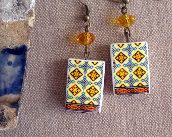 Portugal Tile Antique Replicas Belem, Lisboa (see photo of facade) Waterproof and Reversible - yellow blue orange 225