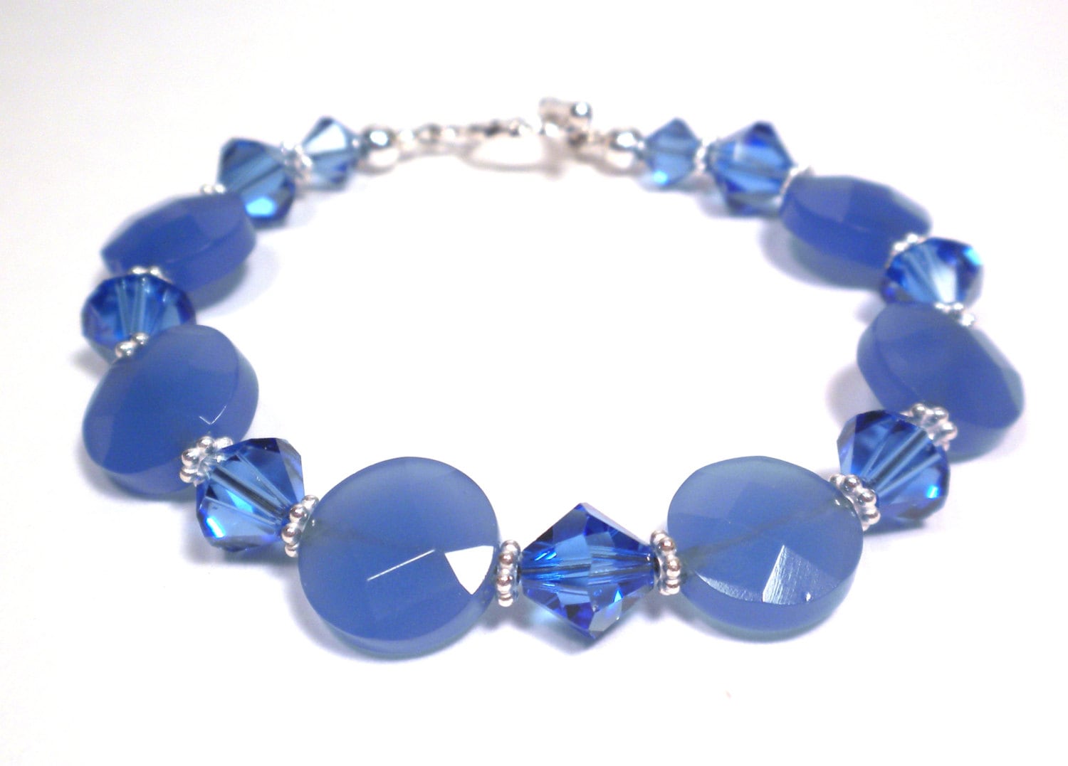 Blue Quartz and Swarovski Crystal Bracelet by designsbylaurie