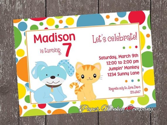 Puppy and Kitten Birthday Invitation Il_570xn