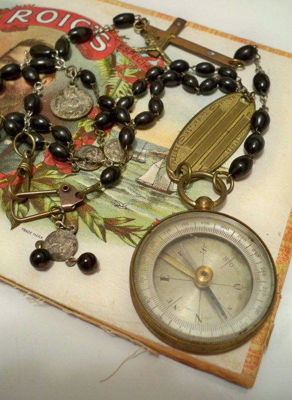 Guardian Angel pendant necklace Assemblage rosary by ByCat