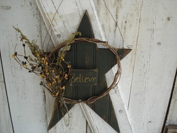 Primitive Believe Star Door Hanger, Primitive, Rustic, Home Decor