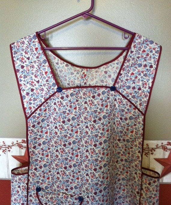 Plus Size Apron Coverall Style Vintage Pattern Blue & Pink
