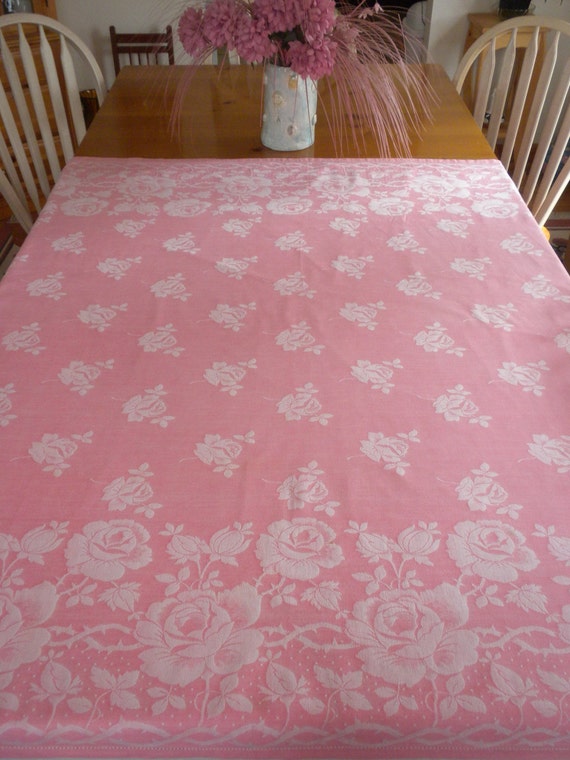 vintage pink damask tablecloth shabby chic decor pink with