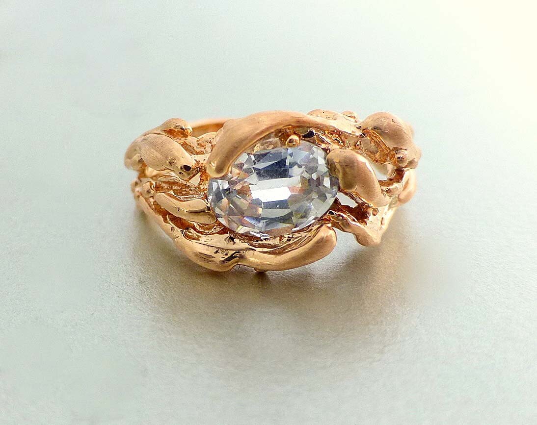 Modern Engagement ring. Unique engagement ring. 14k rose gold