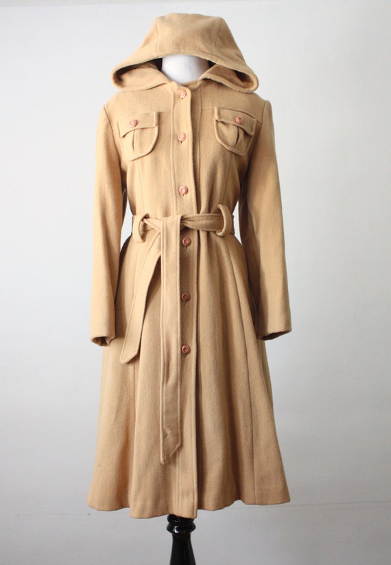 camel hooded wool coat
