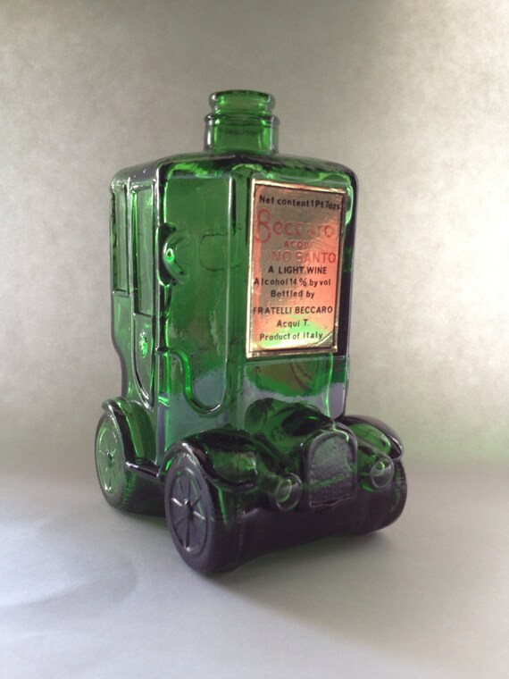 Vintage Green Glass Car Wine Bottle Decanter