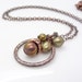 Hammered copper necklace, brown and green pearl necklace, hammered copper jewelry, handmade copper necklace