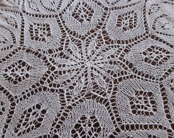 KNITTED lace doily 1960s, vintage table topper, hand made lace, knitted lace, 1950s decor