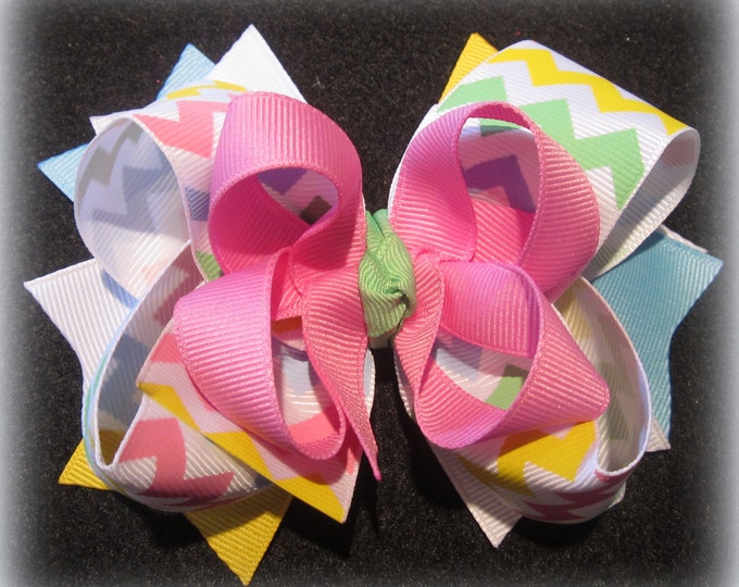 Pastel Chevron Bow, Pink Chevron hairbow, Boutique Hair Bow, Spring Bow, Easter Hairbows, Girls Bows, Boutique Hairbow, Pastel Bows, Baby