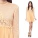 Crochet Babydoll Dress 70s Boho Peach Empire Waist Bohemian Chic Draped Floral Ribbed Knit Mini Vintage Long Sleeve Dress Medium Large