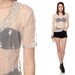 BEADED Sheer Blouse 90s White Corset Lace UP Back Top Mesh 1990s v Neck Vintage see through Short Sleeve Glam Party Shirt Extra Small XS