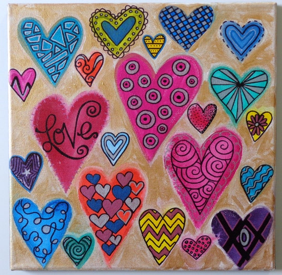Abstract Heart Love Painting on Canvas 12x12 Valentines Day