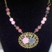 Pink and Gray Rose Necklace, Pink Gemstone Round Glass Beads Necklace, Fancy Filigree Rose Chain Necklace