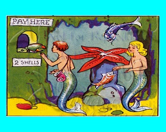 s486 PICTURE CLOTH Mermaids Fabric Block Mermaid Quilting Panel.