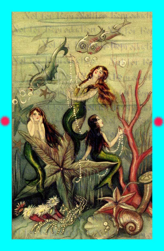 s181 Art Nouveau Mermaids Quilt Fabric Mermaid Panel.