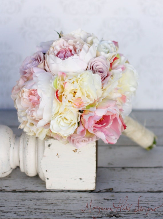 Items Similar To Silk Bride Bouquet Peony Roses Shabby Chic Wedding Arrangement Item Number 7619