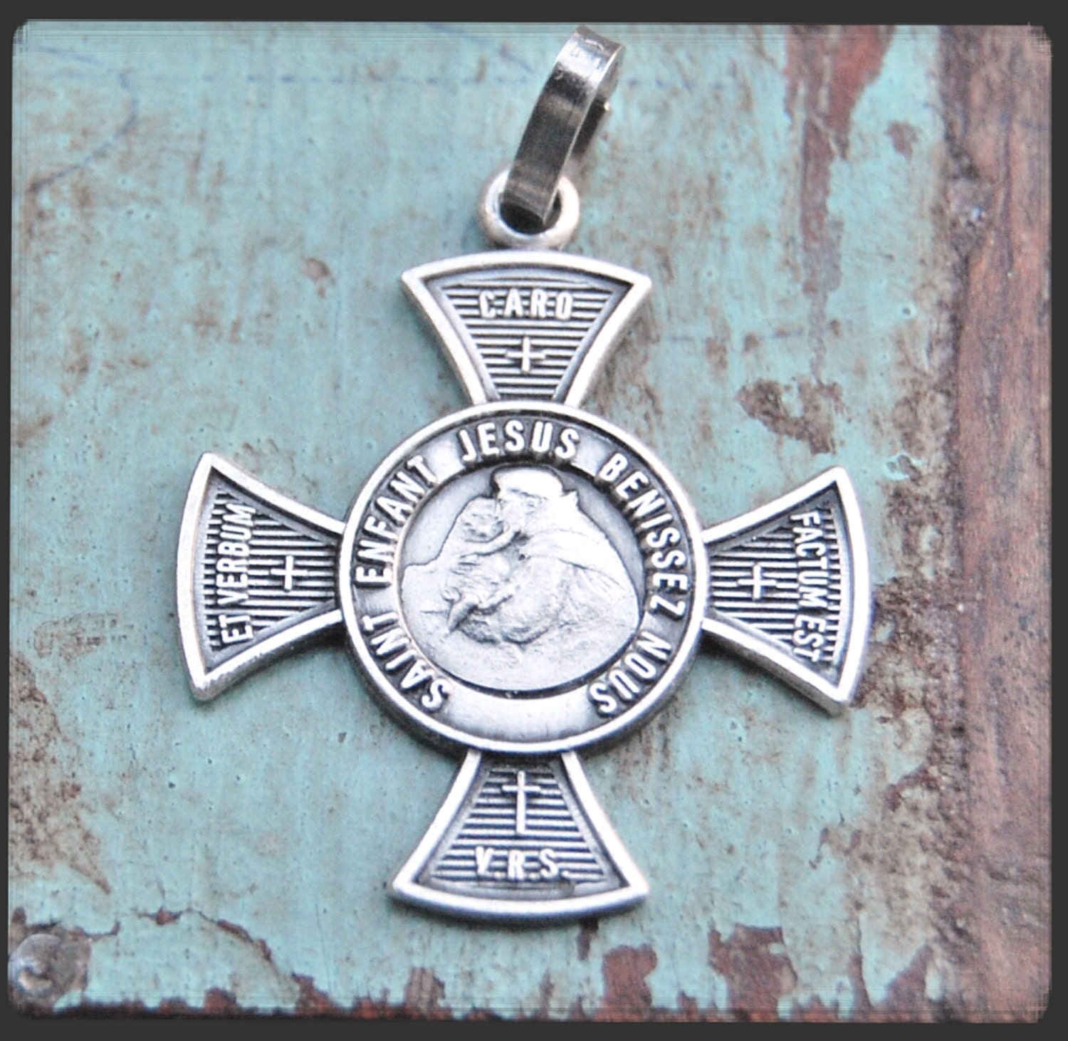 Pair of Vintage Cross Religious Medals 8H by BirdSongStudio