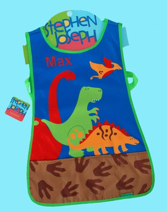 Pesonalized Child's Stephen Joseph Craft Apron DINO Themed Art Smock-Monogramming Included