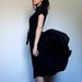 Black Party Dress Rhinestone 70s Drape V Neck Vintage Short Sleeve - Extra Small XXS/ XS