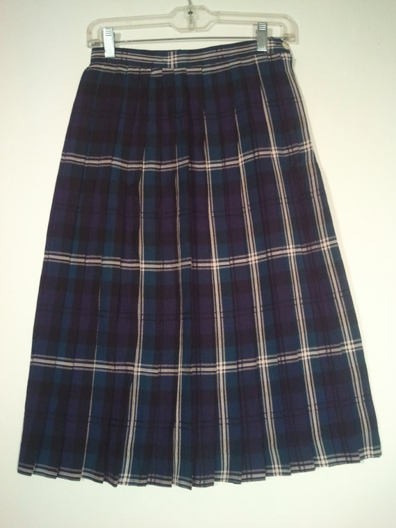 blue green plaid skirt pleated skirt schoolgirl boho bohemian