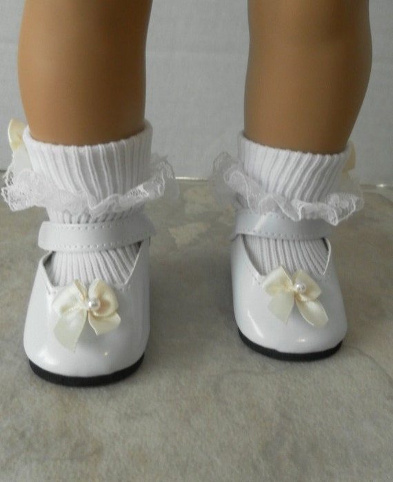 Doll Shoes and Socks White Mary Jane Patent by JessicasDollCloset