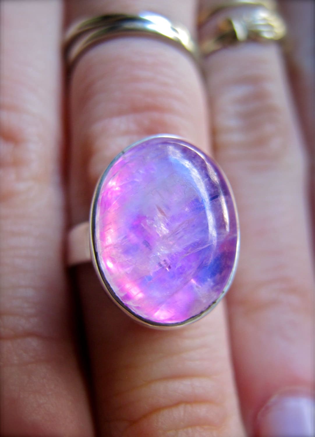 RARE Pink Moonstone Oval Ring
