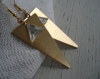 Vintage Antique Art Deco Faceted Glass Triangles Gold Dangles Native Tribal Inspired Southwest